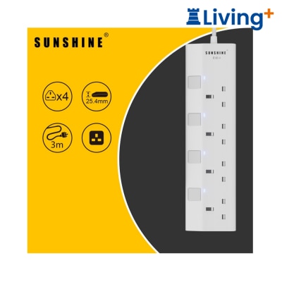 Sunshine 13A Switched Extension Socket with 3M Cable, Independent Switches & Indicator Lights, 4 Gang image