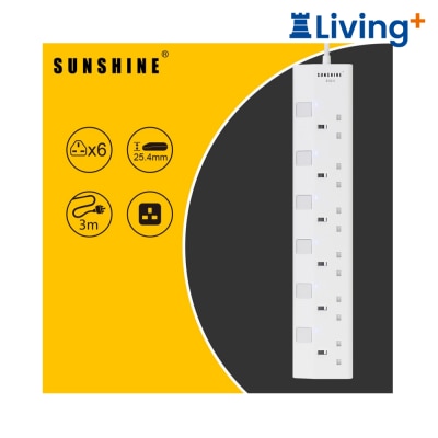 Sunshine 13A Switched Extension Socket with 3M Cable, Independent Switches & Indicator Lights, 6 Gang image