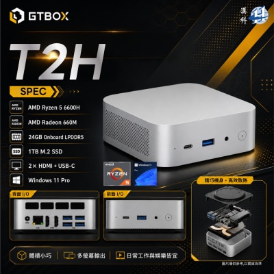 GTBOX GTBOX T2H (R5 6600H) 迷你電腦 (AMD Ryzen 5 6600H; 24GB LPDDR5; 1TB SSD; Windows 11 Pro)(CS GTT2H66) image