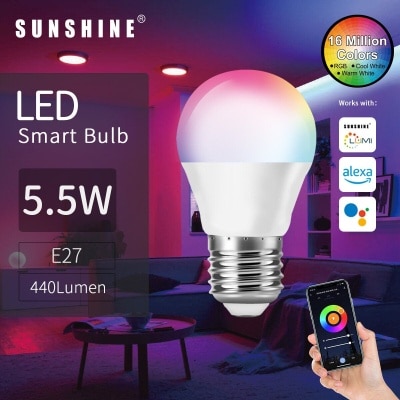 Sunshine LED智能燈膽 WiFi+藍芽 5.5W E27大螺頭 RGB彩光+CCT黃白光 [SGA 5.5W] image