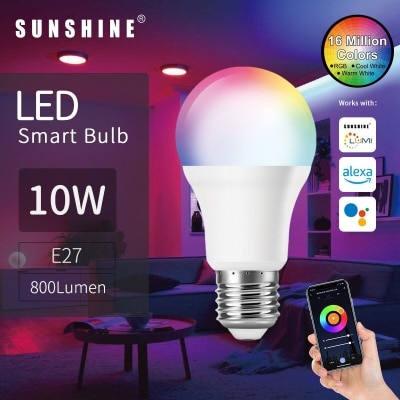 Sunshine LED智能燈膽 WiFi+藍芽 10W E27大螺頭 RGB彩光+CCT黃白光 [SGA 10W] image
