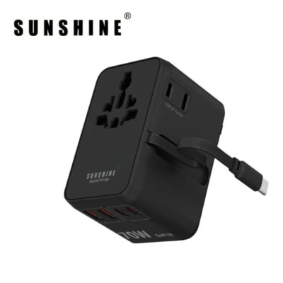 Sunshine GaNIII QC3.0 PD70W 4Ports USB 2C2A +USB C Cable ApexCharge Travel Adapter (Black) TRC 70W image