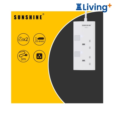 Sunshine 13A Switched Extension Socket with 3M Cable, Independent Switches & Indicator Lights, 2 Gang image