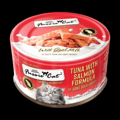 Fussie Cat Tuna with Salmon 極品吞拿魚 + 三文魚山羊奶湯汁主食罐 70g [FUM-GRC]