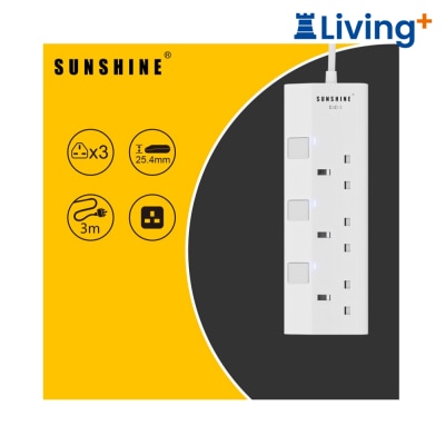 Sunshine 13A Switched Extension Socket with 3M Cable, Independent Switches & Indicator Lights, 3 Gang image