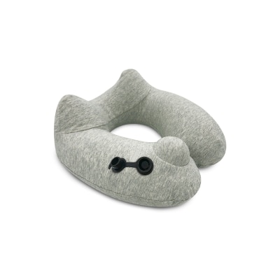 Travelmall Inflatable Neck Pillow Grey Edition with 3D pump and Foldable Hood
