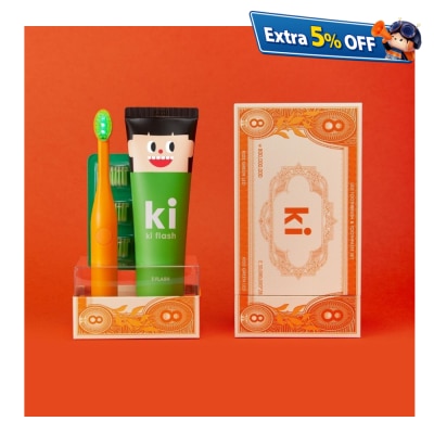 E Flash Ki set 兒童用加強防蛀套裝 (綠光LED牙刷 + 橙色防蛀牙膏)