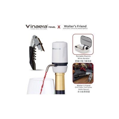 VINAERA Travel Electric Wine Aerator Portable Edition MV63 + Waiter's Friend Corkscrew Ebony Edition Bundle image