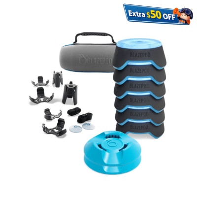 BlazePod Flash Reflex Exercise Trainer 6 pods Set With Cone Adapter Kit, Functional Adapter Kit and Pod Base