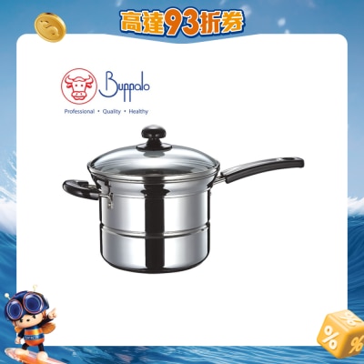 Buffalo - 21X16CM/3.5L不銹鋼加厚底單柄煲配麵條筲箕及蒸片連玻璃蓋