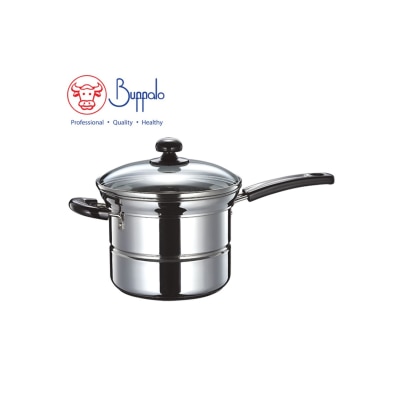 Buffalo - 21X16CM/3.5L不锈钢加厚底单柄煲配面条筲箕及蒸片连玻璃盖