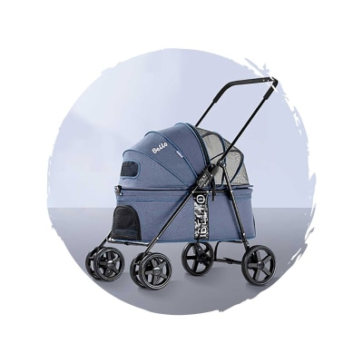 BELLO 時尚低座透氣四輪可摺疊狗狗手推車 加大版 (寵物承重：20kg)