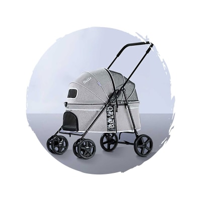 BELLO 時尚低座透氣四輪可摺疊狗狗手推車 加大版 (寵物承重：20kg)