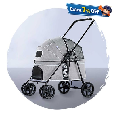 BELLO 时尚低座透气四轮可摺叠狗狗手推车 加大版 (宠物承重：20kg)