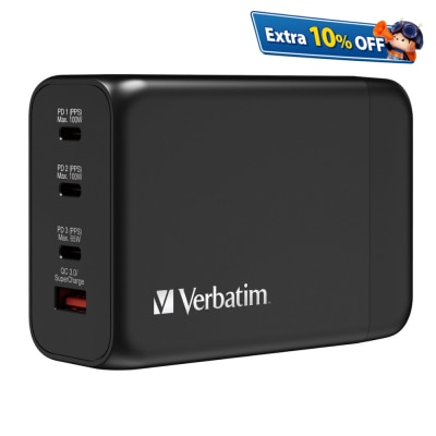 VERBATIM 4端口200W連無線充電GaN充電器