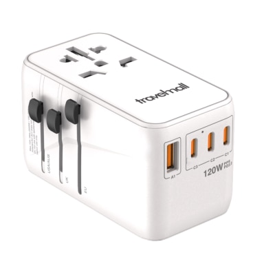 Travelmall 120W PD 高效能4 USB 旅行转换插头, 手提电脑适用