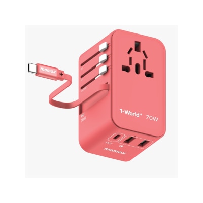 Momax UA18 1-World+ 70W GaN 3插口及內置伸縮USB-C充電線旅行插座
