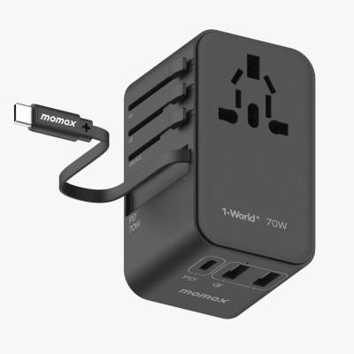 Momax - UA18 1-World+ 70W GaN 3-Port w/ Built-in USB-C Cable + AC Travel Adaptor