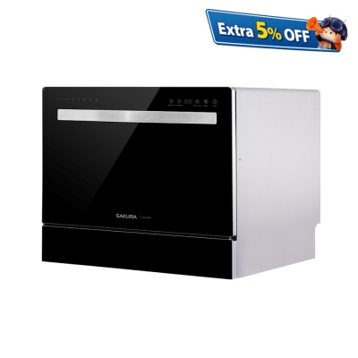 SAKURA Free Standing Black Glass Dishwasher 55cm Dish Washer