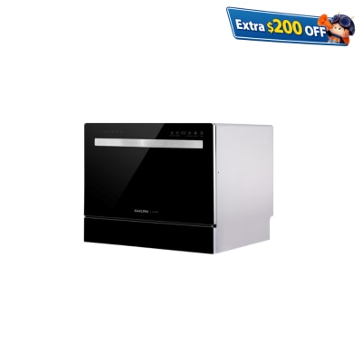 SAKURA Free Standing Black Glass Dishwasher 55cm Dish Washer