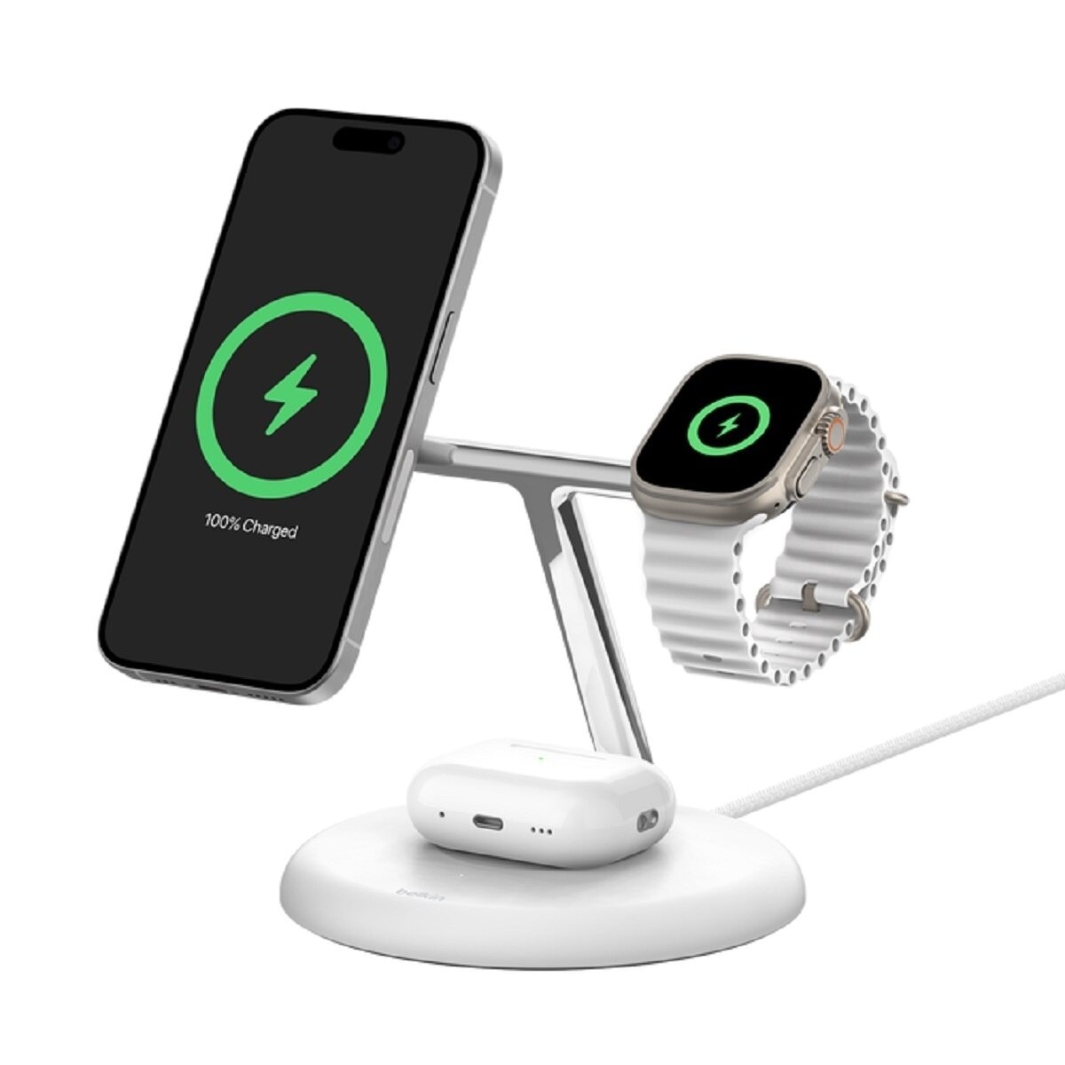 【美品】Belkin 3in1 MagSafe BoostCharge 充電 Belkin MagSafe Charger, BoostCharge 3-in-1 Magnetic Foldable