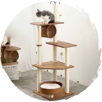 Pets Thing Summer cool burlap edge imitation rattan sisal scratching post cat climbing frame (6 layers | 140cm)