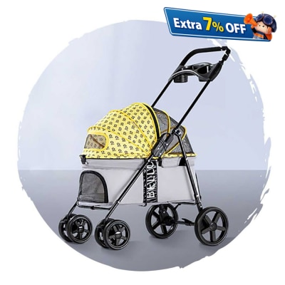 BELLO 時尚版低座透氣四輪可摺疊狗狗手推車 (寵物承重:15kg)