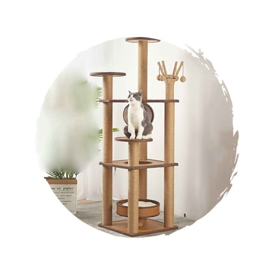 Pets Thing 夏天清涼麻布邊仿藤麻繩抓柱貓爬架 (升級8層款｜158cm)