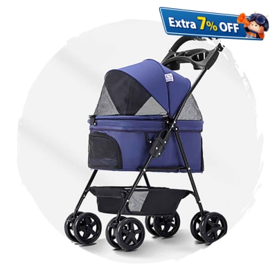 BELLO 時尚版四輪萬向 可摺疊狗狗手推車（寵物承重：12kg）