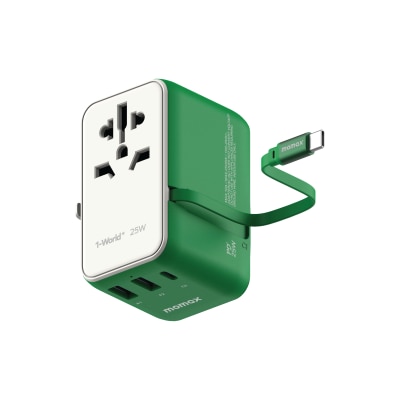 Momax 1-World+ 25W 3-插口 內建 USB-C 充電線 + AC 旅行充電插座