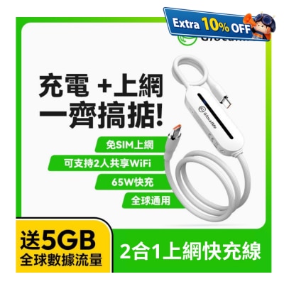 GLOCALME Unicord 65W高功率全球上網2合1快充線 附5GB全球數據用量