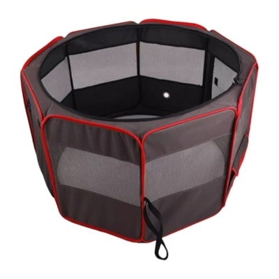 Petsfit 貓狗便攜式圍欄・可摺疊寵物帳篷產房 (灰紅色) 中碼