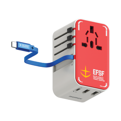 Momax 1-World+ 70W GaN 3-插口 內建 USB-C 充電線 + AC 旅行充電插座 - UA18 充電器