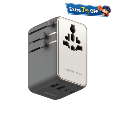 Momax 1-World2 100W 4-Port USB-C Dual AC Travel Adaptor UA23UK
