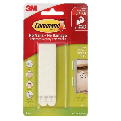 Command Narrow White Picture Hanging Strips, Holds 5.4kg (17207)