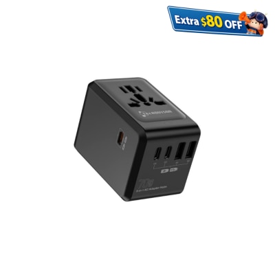 TecADVISOR 70W 手提電腦 GaN PD 6合1多功能旅行轉換插頭，配備5個USB接口與Hub集線器