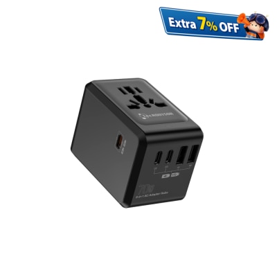 TecADVISOR 70W 笔记本GaN PD 6合1 多功能旅行转换插头，配备 5 个 USB 接口与 Hub 集线器