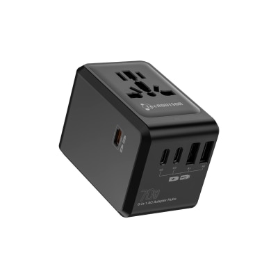 TecADVISOR 70W 笔记本GaN PD 6合1 多功能旅行转换插头,配备 5 个 USB 接口与 Hub 集线器