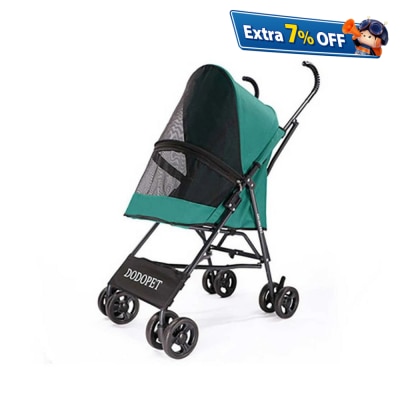 Dodopet 轻盈四轮折叠小型狗手推车(绿色)（宠物承重：10kg）