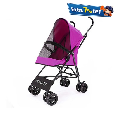 Dodopet 轻盈四轮折叠小型狗手推车(紫红色)（宠物承重：10kg）