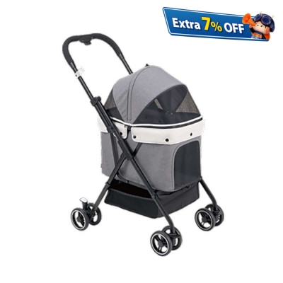 IVPETS 日本BONBI IVPETS Coron可折叠宠物日本原创外出手推车(灰色)(8kg承重)
