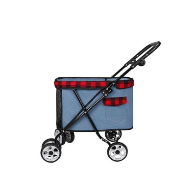 Dodopet 迷你四輪牛仔布摺疊狗狗手推車 (寵物承重：12kg)
