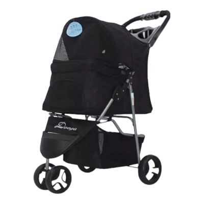 Dogoo latest upgraded version three-wheel foldable dog stroller (black) (pet load: 15kg)