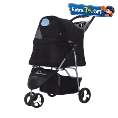 Dogoo 最新升级版三轮 可折叠狗狗手推车(黑色)（宠物承重：15kg）