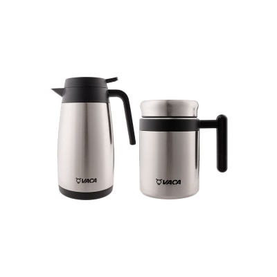 小牛角 真空套裝: 1.0公升手斟壺+ 0.49公升手柄杯 (不銹鋼)