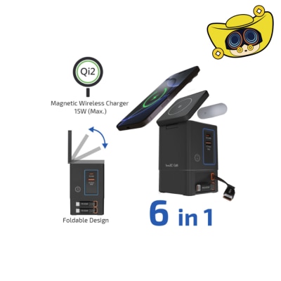 inno3C 創品 i-105C2 105W Qi2 + GaN 6合1磁吸無線快速充電座連內置伸縮充電線