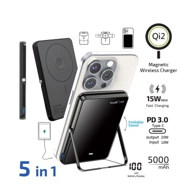 inno3C i-5M3 Qi2 Mirror Ultra Slim Magnetic Wireless 5000mAh Power Bank with Stand