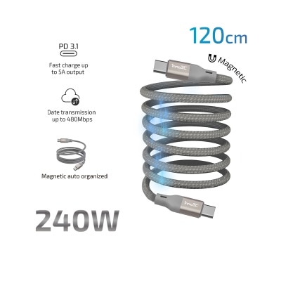 inno3C 創品 i-2M240-12 240W Type-C to Type-C磁吸收納線120cm