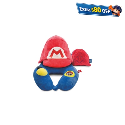 NINTENDO 任天堂 官方授權專利Super Mario 3D連帽充氣枕