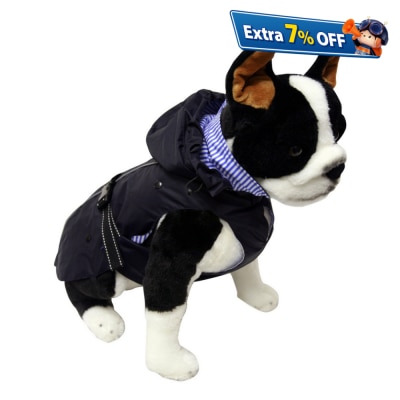 One for Pets 全天候宠物双层防水雨衣外套-海军蓝色-M